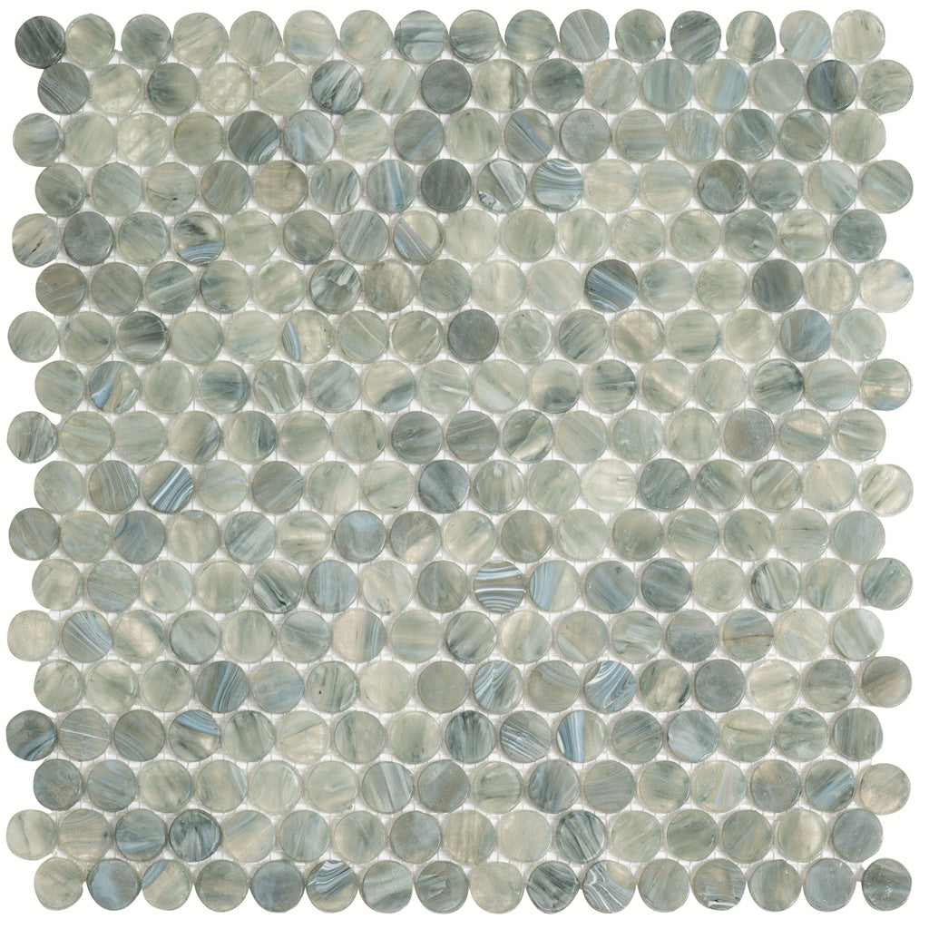 10 pack Gray 12.2 in. x 12.2 in. Polished Penny Round Glass Mosaic Flo ...